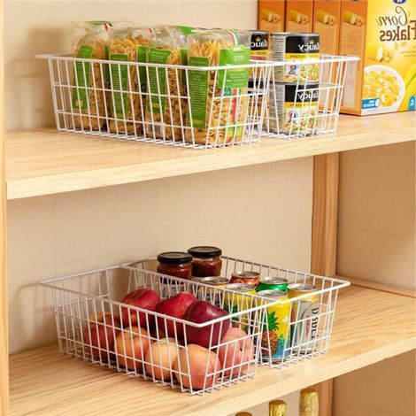 Cesti di Organizzazione in Filo per Frigorifero, Organizer da Cucina e Bagno, Bianco, Confezione da 4 (1/4)