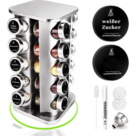 SAEIV Rotation Gewürzregal 20 Gewürzgläser Stehend Organizer 100ml (1/5)
