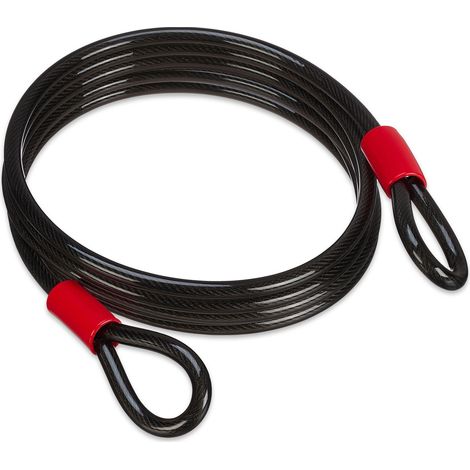 Relaxdays Cable Antirrobo Bicicleta Ø12 mm, de Acero, Revestimiento de Plástico, con Ojales, 5 m de Largo, Negro