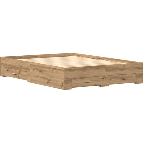 Lit double，Lit adulte，Cadre de lit avec tiroirs chêne artisanal 140 x 190 cm CFW7849585 (1/5)