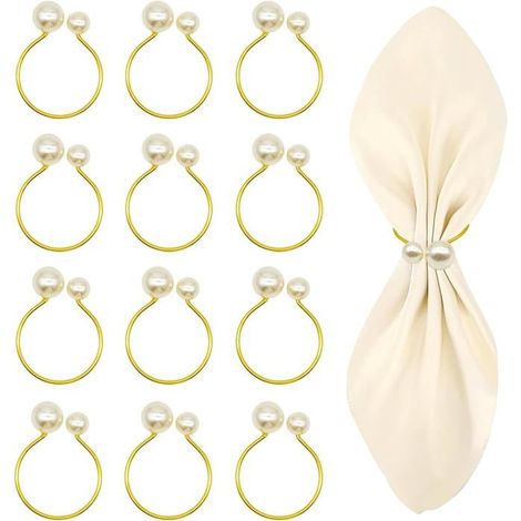 BelleRise - Lot de 12 ronds de serviette dorés ornés de 2 perles, finition fine, parfaits pour la Saint-Valentin et Noël. (1/5)