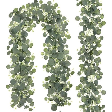 Bardusch-Lot 2 guirlandes eucalyptus artificielles + fleurs blanches, déco mariage (1/5)