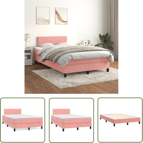 The Living Store Sommier à lattes de lit avec matelas Rose 120x200 cm Velours - Lit Tapissier - Lit Velours - Lit Double - Literie - Chambre À Coucher (1/5)