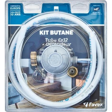 Kit chauffage d'appoint – Détendeur butane type 697 28 mbar – Tuyau souple Butane/Propane 6x12 1m – Raccord tétine et colliers de serrage – Cookingbox (1/5)
