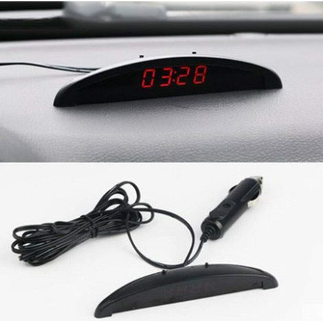 Auto-Temperaturuhr, Universal-Digitaluhr für das Armaturenbrett, Thermometer, Spannung mit LCD-Anzeige für den Fahrzeuginnenraum, Rot