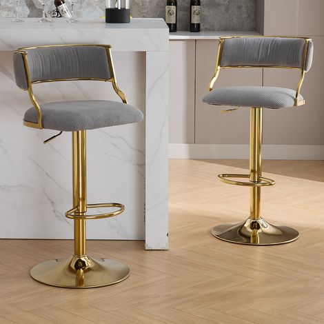 Wahson Velvet Bar Stools 2Pcs – Curved Hollow Backrest Counter Chairs for Kitchen, Home Bar & Pub, Gray (1/5)