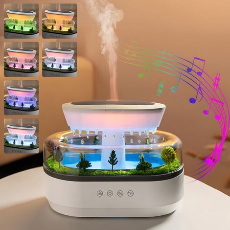Diffusore di aromi Cloud Rain da 250 ml – 7 colori LED, suono bianco, spegnimento automatico, formato mini orizzontale (1/2)