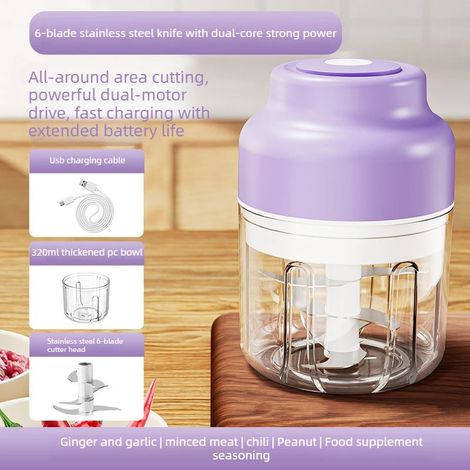 Hachoir à ail/légumes électrique mini portable USB (violet) 320 ml (1/5)