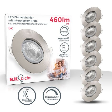 Einbaustrahler 68mm 6er Set - 230V, 4,9W, 480lm, LED, dimmbar, warmweiß, matt-nickel