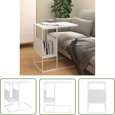 The Living Store Table d'appoint Blanc 55x36x59,5 cm Bois d'ingénierie - Table Basse - Meuble Salon - Table D'appoint - Table C - Table Blanche (1/5)