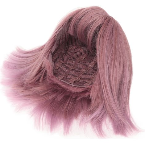 Perruque Femme Courte Lisse Rose Clip Ajustable Bob Frange Cheveux Synthétiques (1/5)