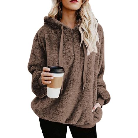 Sweat à capuche duveteux pour femme, pull confortable à poches surdimensionnées, sweat-shirt à capuche en polaire athlétique (1/5)