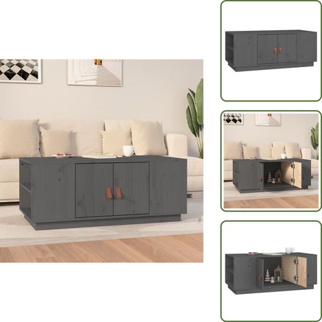 Table basse Gris 100x50x41 cm Bois massif de pin - Table Basse - Meuble Salon - Table D'appoint - Table Latérale - Bois Massif (1/5)