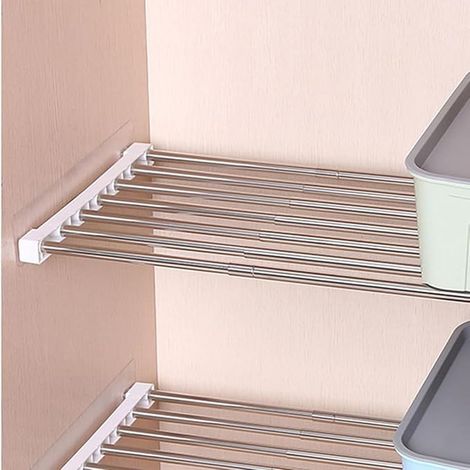 Plafonnier Cristal Étagère de Tension - 1 Unité - Acier Et Polypropylène - Réglable 55-90cm - pour Placard Et Cuisine - (1/5)