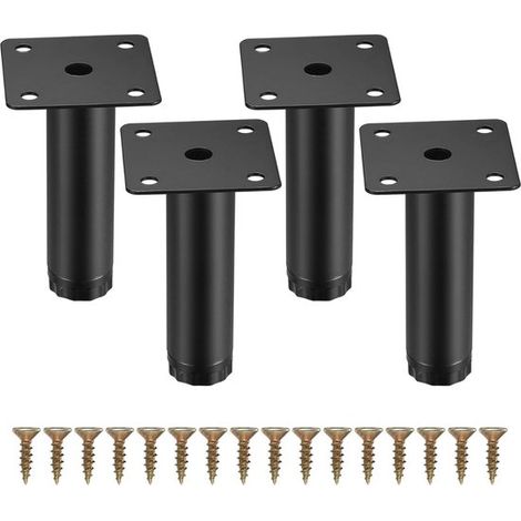Lot de 4 pieds de meuble – 8 cm – Réglables – Pour armoires et étagères – Noir (1/5)