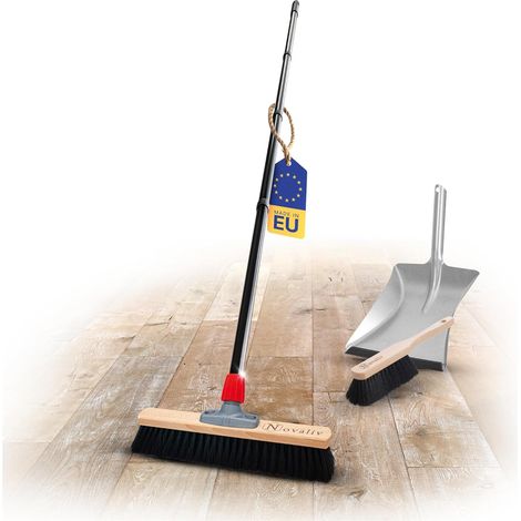 Balai de hall Novaliv 40 cm avec manche poils en crin de cheval balai avec kit de balayage galvanisé avec lèvre en caoutchouc composé d'une pelle à