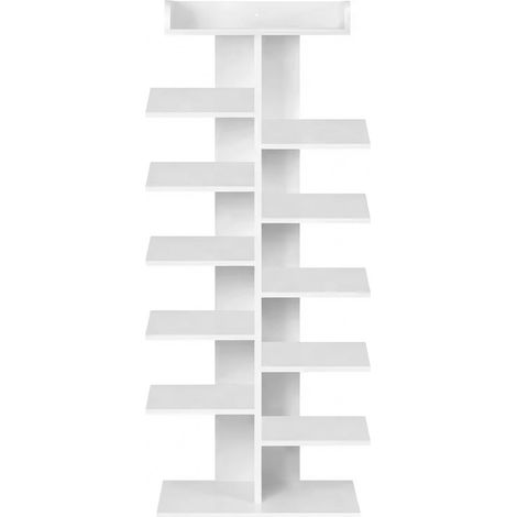ELVMI Zapatero con 12 Compartimentos Abiertos y Bandeja con Bordes, de Tablero de Partículas Blanco, 40 x 30 x 114 cm (1/5)