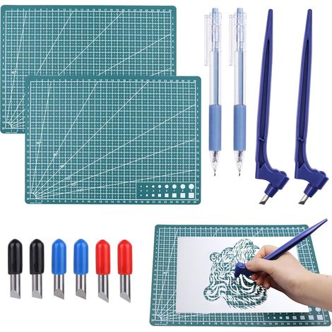 Stylo Cutter De Precision Rotatif 360 Degrés, Cutter Rotatif Scrapbooking Avec 6 Lames De Rechange, 2 Tapis De Découpe, 2 Stylo Couteau De Précision, Couteau Pour Loisirs Créatifs pour L'Artisanat (1/5)