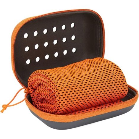 Serviette rafraîchissante instantanée 30 x 90 cm avec étui ventilant, à séchage rapide, respirante et compacte, avec cordon de suspension, pour fitness, course et yoga, orange (1/5)