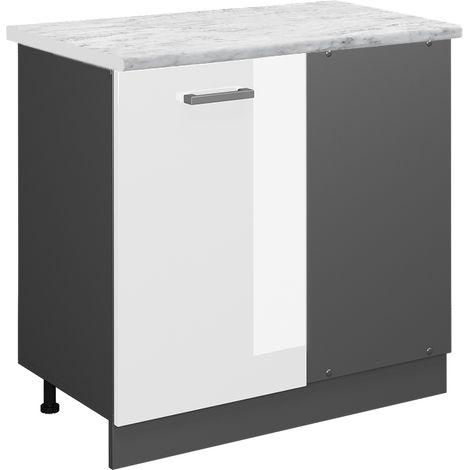 Mobile ad angolo cucina R-Line, Bianco lucido, 86 cm PL Marmo, Vicco