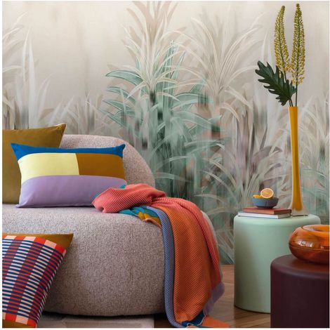 Photo wallpaper wall Profhome 791459 hot embossed non-woven wallpaper slightly textured with palm trees matt beige cream green silk grey 1,59 m x 2,8 m (1/5)