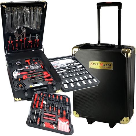 Caisse à outils 326 pièces – Valise aluminium avec clés à molette, pinces, cliquets, tournevis – Acier inoxydable et chrome vanadium – Kraft Müller