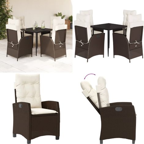 Ensemble à manger de jardin 5 pcs et coussins marron poly rotin - Chaise de jardin - Table de jardin (1/5)