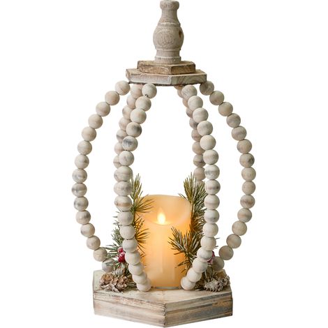 Decoración de Navidad LED de madera de abeto hecho a mano linterna vela marrón claro Pajarvi