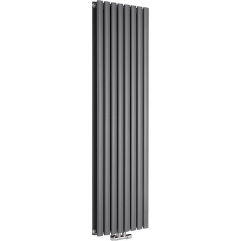 Milano Aruba Flow Anthracite Vertical Column Central Connection Double Oval Panel Radiator - 1600mm x 472mm (1/5)