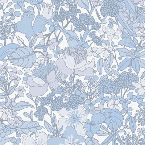 Blumen Tapete Profhome 377566 Vliestapete glatt mit Dschungel-Design matt grau blau weiß 5,33 m2