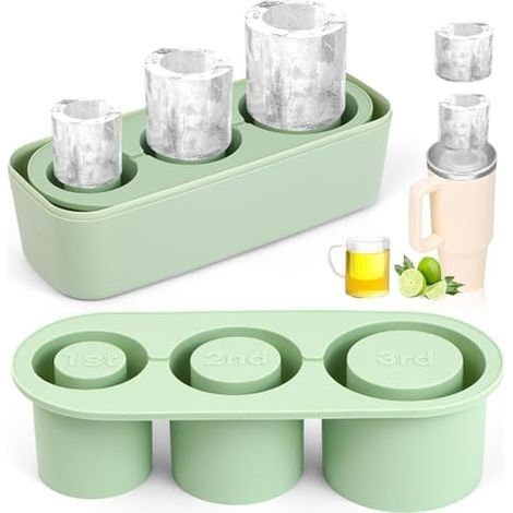 Bac à Glaçons en Silicone pour Stanley Cup, 3 Cylindres Creux Réutilisables 30-40Oz, Couvercle Hermétique, Idéal Cocktails, Whisky, Café (Vert) (1/5)