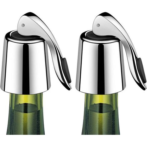 Weinstopper Set 2 teilig Edelstahl Weinstopper mit Silikonring Wiederverwendbarer Flaschenverschluss Auslaufsicher Geschenkset für Weinliebhaber (1/5)