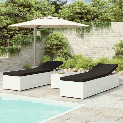 Bain de soleil table à thé 3 pcs Chaise de jardin - Transat de jardin Résine tressée Blanc BV490170 - BonneVie (1/5)