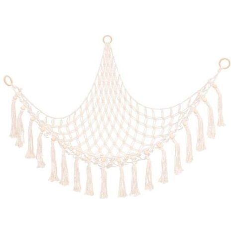 1 hamac de rangement pour jouets, hamac bohème pour jouets en peluche, support de rangement suspendu pour chambre d'enfant, blanc (1/5)