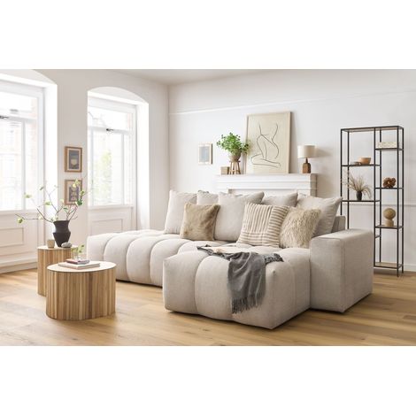 Bobochic – Canapé d'angle fixe 3 places MONT-BLANC – Tissu chiné anti-déperlant – Longueur 313cm – Largeur 176cm – Style moderne (1/5)