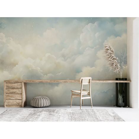 Papier peint nature - grands nuages blancs dans le ciel - 150 x 250 cm (1/2)
