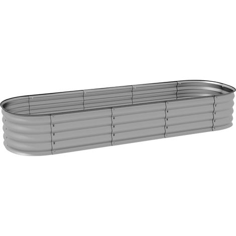 Jardinière En Métal Avec Fond Ouvert Et Bords Sécurisés – Idéale Pour Jardin, Terrasse – Dimensions : L 195X P62 X H 30 Cm Argent (1/5)