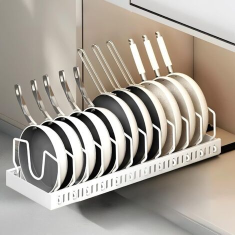 1 Rangement Poêle Et Casserole, Acier Au Carbone, 12 Compartiments Réglables, Support Extensible, Pour Tiroir Cuisine (1/5)