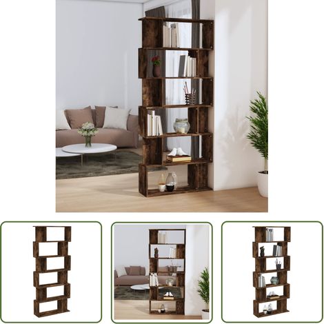 The Living Store Bücherregal/Raumteiler Räuchereiche 80x24x192 cm Holzwerkstoff - Buche Regal - Holzmöbel - Bücherstand - Raumteiler - Etagenturm (1/5)
