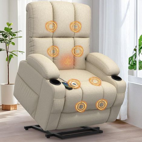 Relaxsessel mit Massage & Heizung, Aufstehhilfe, USB, Khaki (1/5)