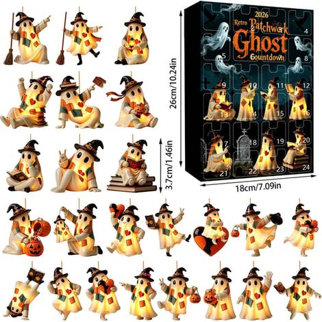 Pendentif fantôme lumineux vintage patchwork pour Halloween – Décoration suspendue rétro GJ884-03 Pendentif plat en acrylique (1/5)