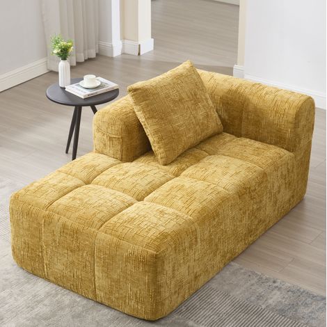 Divano chaise longue 158x90x60 cm giallo in chenille con cuscino e tasche laterali (1/5)