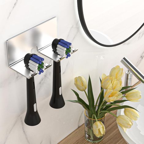 1 Porte-Brosse à Dents Mural, Acier Inoxydable Argenté, Sans Perçage, Adhésif Fort, Pour Salle de Bain (1/5)