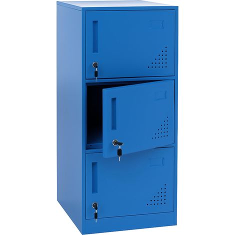 [NON UTILIZZATO] Armadietto HHG-515, con serratura, armadio ufficio faldoni documenti, con 3 ante, 90x38x45cm, acciaio, blu