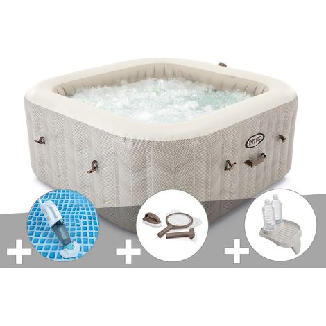Kit spa gonflable Intex PureSpa Chevron carré Bulles 6 places + Aspirateur + Kit d'entretien + Porte-verre