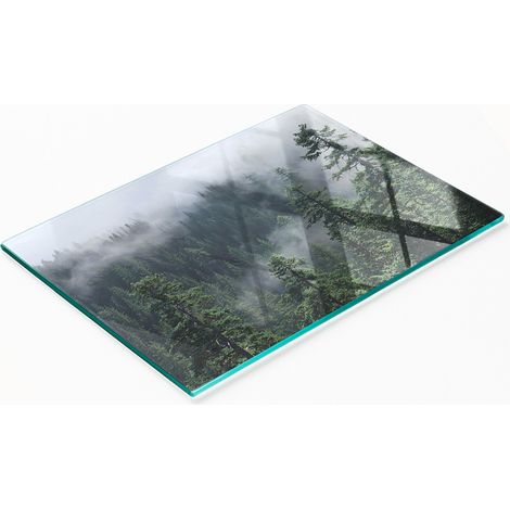Tabla de cortar decorativa para cocina, vidrio templado, dise帽o Bosque Niebla, 80x52 cm (1/5)