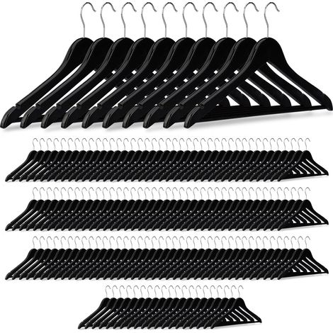Cintres en bois 150, Cintre manteaux, Pantalons, robes, vêtements, 150 pièces, Crochet rotatif 360°, noir