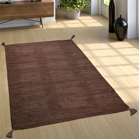 Paco Home Tapis Salon Nature Franges Moderne 100 % Coton Marron, 240x340 cm
