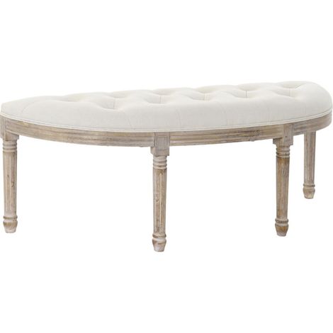 Banquette Demi-Lune Capitonnée Classique Bois et Polyester Beige (1/4)