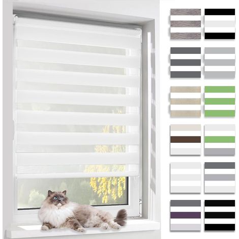 Store Enrouleur Jour Nuit,Tissu Double,Rideau sans Perçage,Translucide Occultant Protection Vie privée,pour Fenêtre et Porte,(Largeur du Tissu 40 cm),Blanc,40l x 150L cm (1/5)